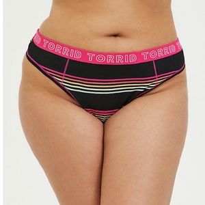New Torrid Black and Pink Logo Stripe Cotton Thong